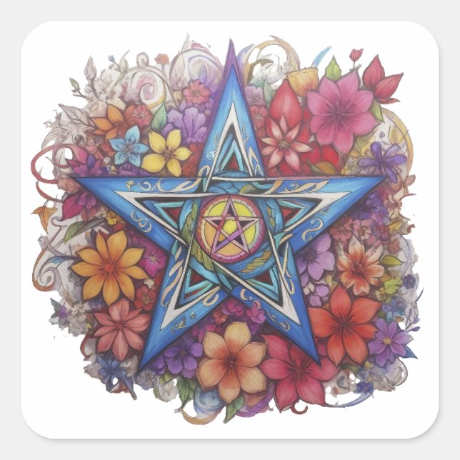 Starry Floral Radiance Square Sticker (Front)
