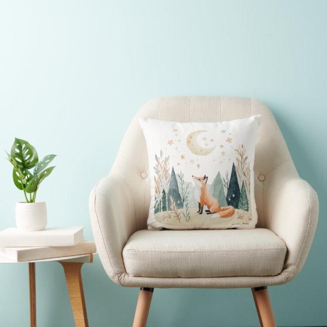Starry Forest Fox Throw Pillow (Chair)