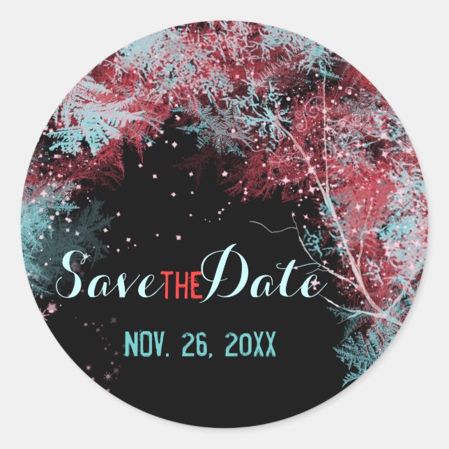Starry Forest Wedding Save the Date Classic Round Sticker (Front)