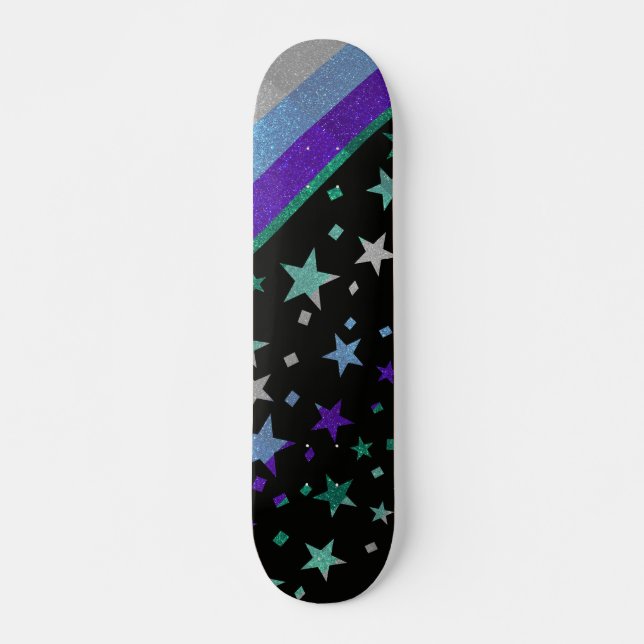 Starry Gay Men Pride Flag Sparkly Glitter Skateboard (Front)