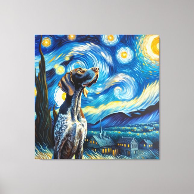 Starry German Shorthaired Pointer Dog Portrait Canvas Print (Front)