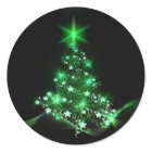 Starry Green Christmas Tree Round Sticker