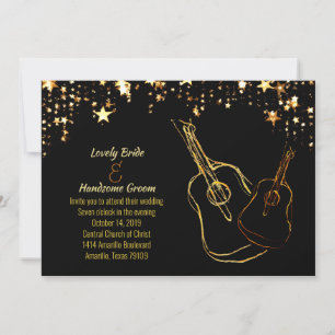 Starry Guitars Gold Black Music Wedding Invitation