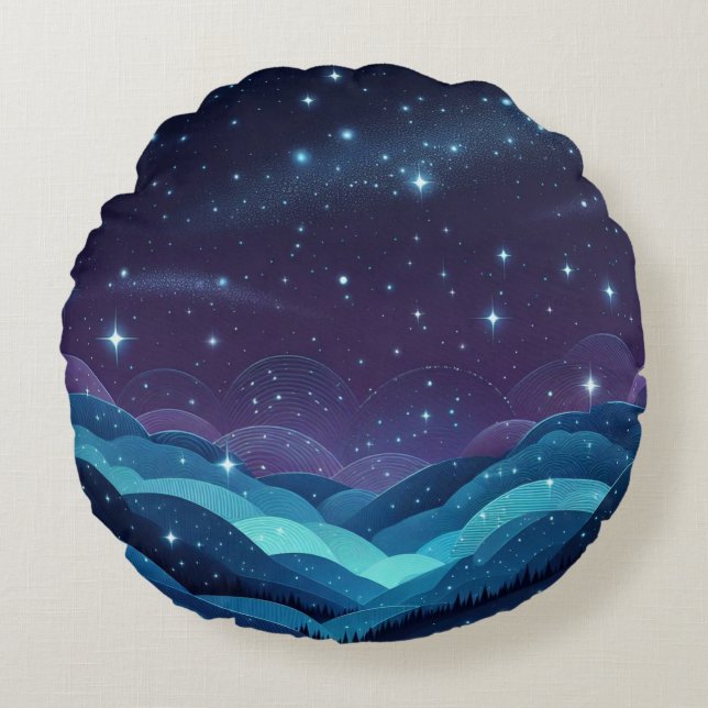 Starry Hills Night Round Pillow (Front)