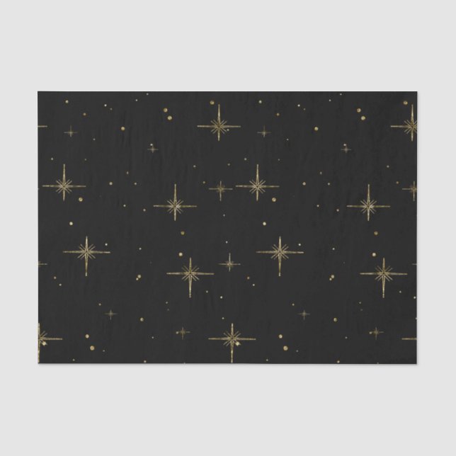 Starry Holiday Tissue Paper – Black with Gold Star (Front)