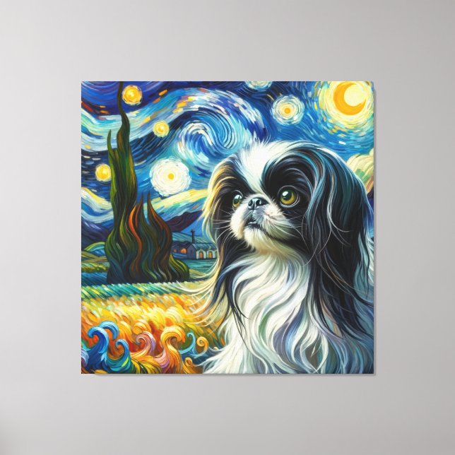 Starry Japanese Chin Dog Portrait - Pet Portrait Canvas Print (Front)