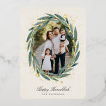 Starry Laurel | Hanukkah Photo Foil Holiday Card<br><div class="desc">Send Hanukkah greetings to friends and family in chic style with our elegant photo cards. Your favourite vertical or portrait oriented image is framed by an oval laurel wreath of green watercolor eucalyptus leaves on a warm ivory background accented with gold foil stars. Personalize with your custom holiday greeting and...</div>