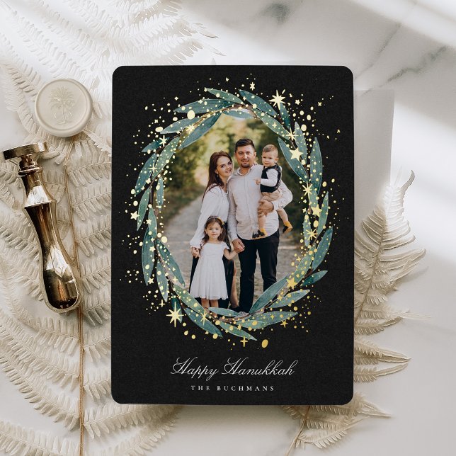 Starry Laurel | Hanukkah Photo Foil Holiday Card (Creator Uploaded)