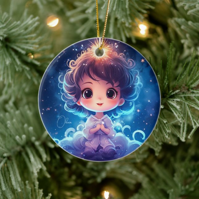 Starry Little Princess Nighttime Girly Personalize Ceramic Ornament (Tree)