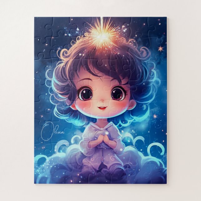 Starry Little Princess Nighttime Girly Personalize Jigsaw Puzzle (Vertical)