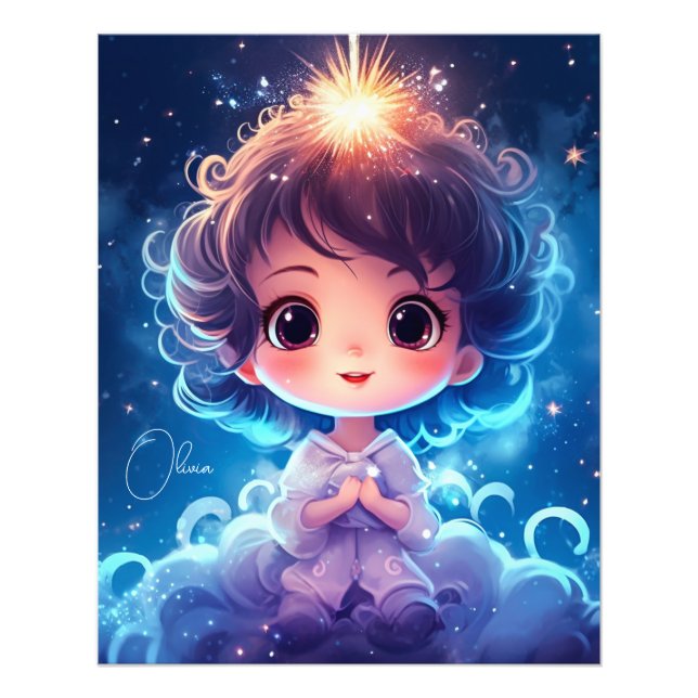 Starry Little Princess Nighttime Girly Personalize Photo Print (Front)