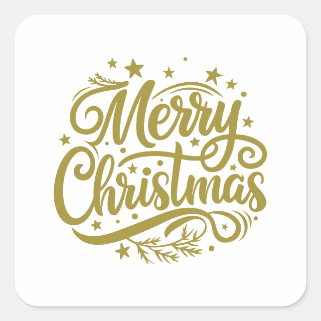 Starry Merry Christmas Greeting Square Sticker (Front)