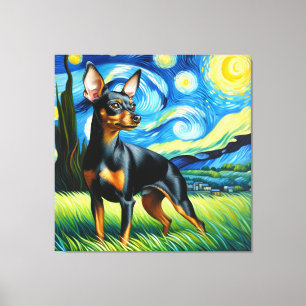 Starry Miniature Pinscher Dog Portrait Canvas Print