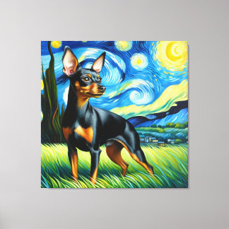 Starry Miniature Pinscher Dog Portrait Canvas Print