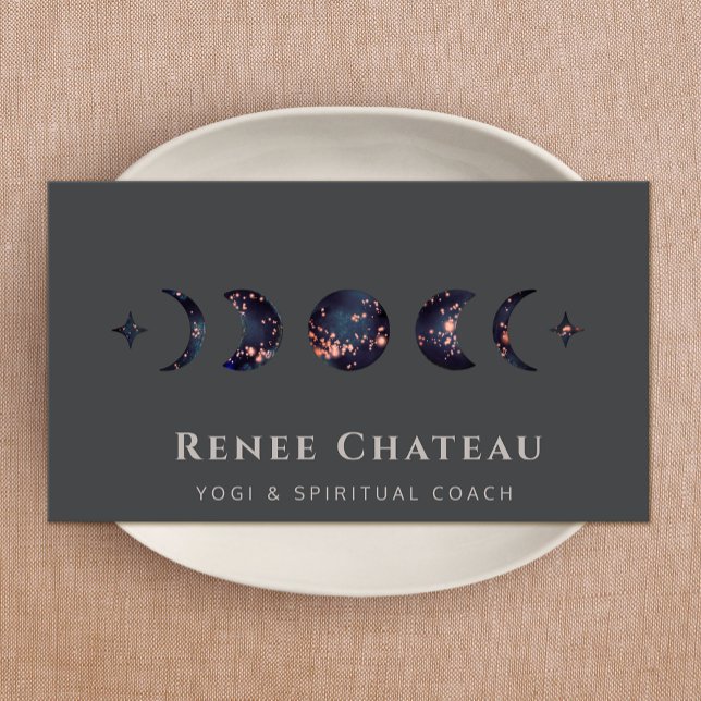 Starry Moon Phase Yoga Spiritual Healer Business Card (Creator Uploaded)