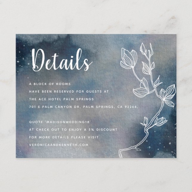 Starry Moonlit Night Monogram Wedding Detials Enclosure Card (Front)