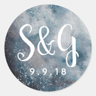 Starry Moonlit Night Monogram Wedding Sticker
