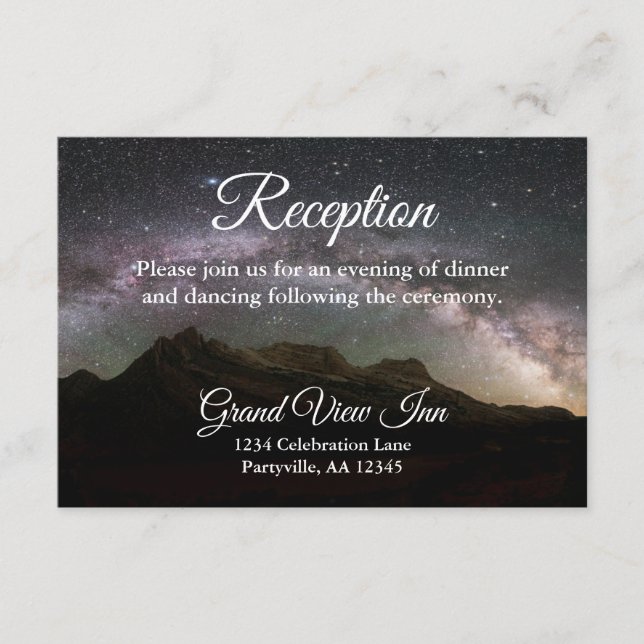 Starry Mountain Sky Wedding Reception Enclosure Card (Front)