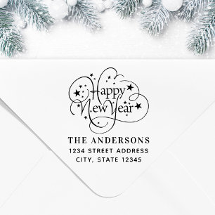 Starry New Year Custom Family Name Return Address Rubber Stamp
