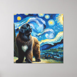 Starry Newfoundland Dog Portrait - Pet Portrait Canvas Print