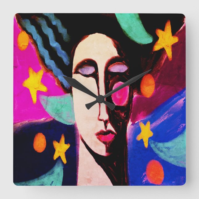 Starry Night Abstract Art Square Wall Clock (Front)