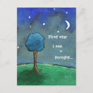 Starry Night, Abstract Landscape Tree Stars Moon Postcard