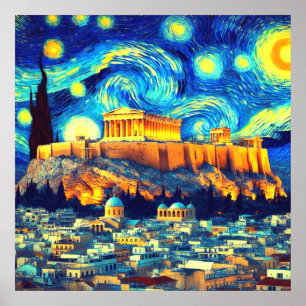 Starry Night Acropolis Athens Greece Poster