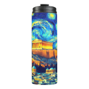 Starry Night Acropolis Athens Greece Thermal Tumbler