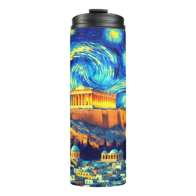 Starry Night Acropolis Athens Greece Thermal Tumbler (Front)
