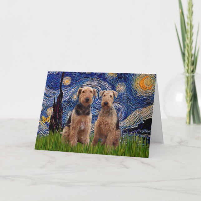 Starry Night - Airedale Terriers (two) Card (Front)