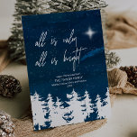 Starry Night All Is Calm All Is Bright Christmas Holiday Card<br><div class="desc">This starry night "all is calm all is bright" christmas card is the perfect religious holiday greeting. The design features a winter forest scene with a navy watercolor sky and a brightly shining star of bethlehem. Personalize the card with your family name,  first names,  and year.</div>