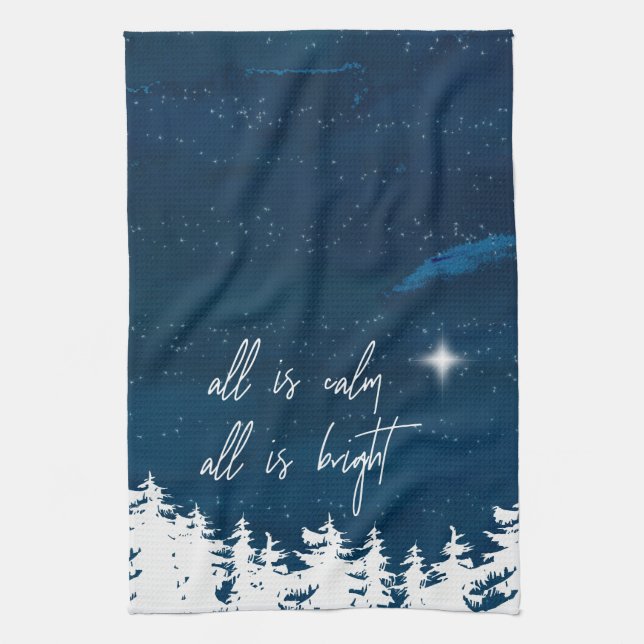 Starry Night All Is Calm All Is Bright Christmas Kitchen Towel (Vertical)