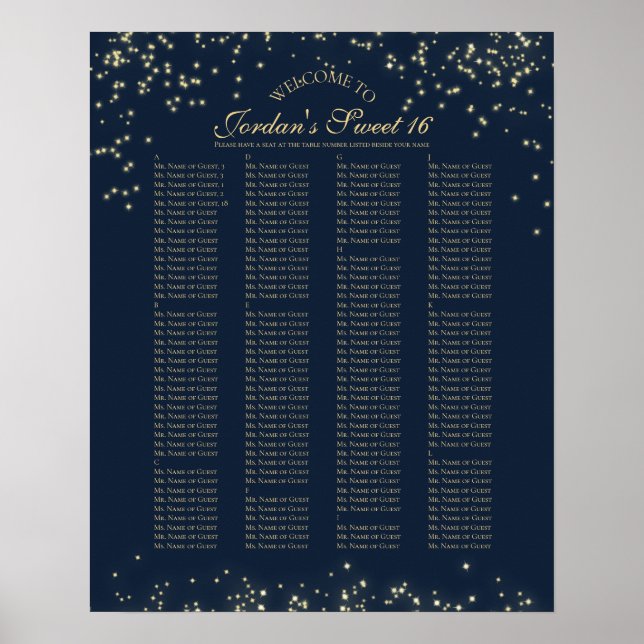 Starry Night Alphabetical Seating Chart (Front)