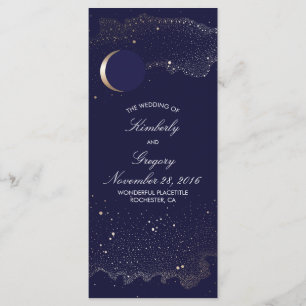 Starry Night and Gold Moon Navy Wedding Programs