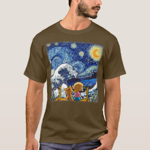 Starry Night and Great Wave Cat Lady, Cat Mom, Cat T-Shirt
