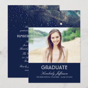 Starry Night and Shooting Star Photo Graduation Invitation