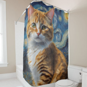 Starry Night Art With a Cat