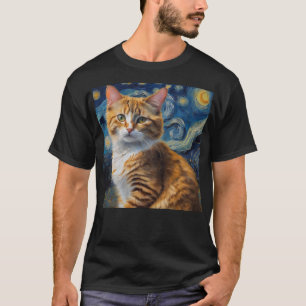 Starry Night Art With a Cat T-Shirt