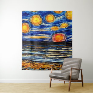 Starry Night at the Beach Tapestry