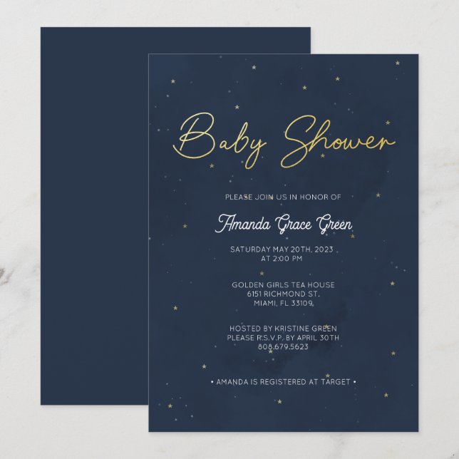 Starry Night Baby Shower Invitation (Front/Back)