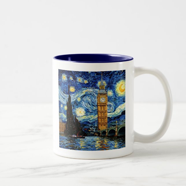 Starry Night Big Ben London England Two-Tone Coffee Mug (Right)