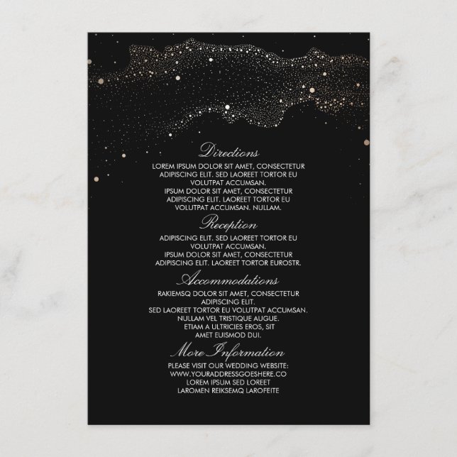 Starry Night Black and Gold Wedding Information Enclosure Card (Front)
