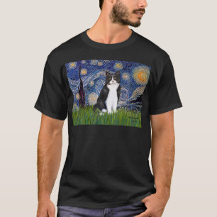 Starry Night - Black and White Cat T-Shirt