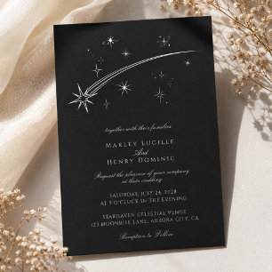 Starry Night Black and White Celestial Wedding Invitation