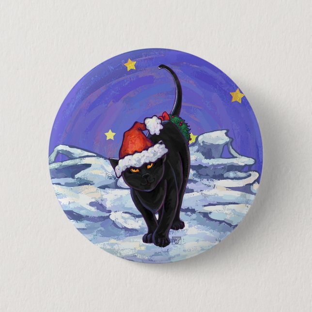 Starry Night Black Cat Christmas 2 Inch Round Button (Front)