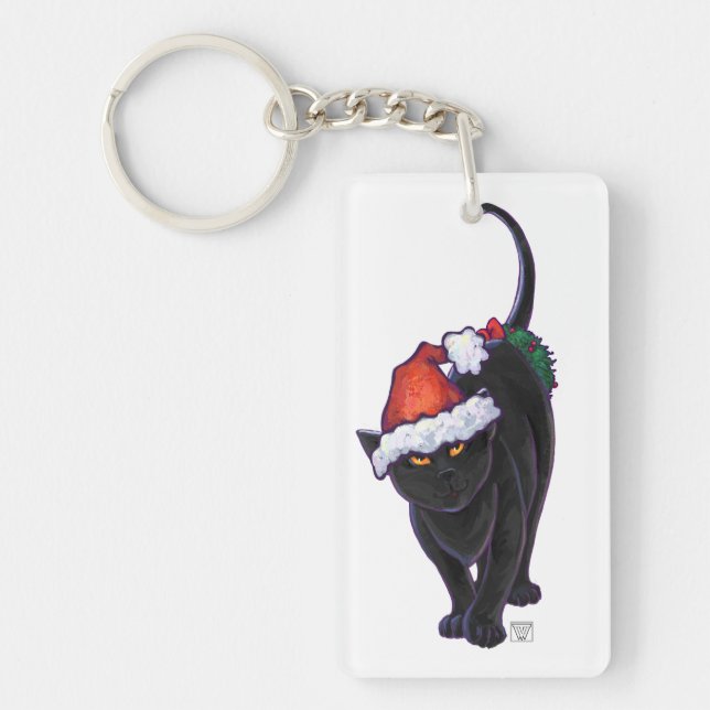 Starry Night Black Cat Christmas Keychain (Front)