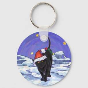 Starry Night Black Cat Christmas Keychain