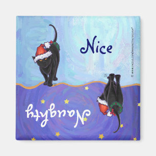 Starry Night Black Cat Christmas Magnet