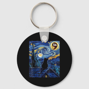 Starry Night Black Cat Comma La Kamala Harris Keychain