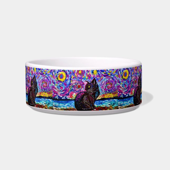 Starry Night Black Kitty Ceramic Food Bowl (Right)